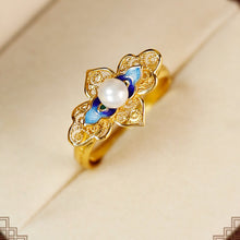 Load image into Gallery viewer, Vintage Enamel Pearl Ring S925 Silver Women's Jewelry with Gift Box Certificate Luxury Chinese Style Red Agate Ring