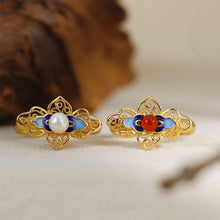 Load image into Gallery viewer, Vintage Enamel Pearl Ring S925 Silver Women's Jewelry with Gift Box Certificate Luxury Chinese Style Red Agate Ring