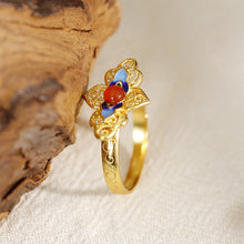 Load image into Gallery viewer, Vintage Enamel Pearl Ring S925 Silver Women's Jewelry with Gift Box Certificate Luxury Chinese Style Red Agate Ring