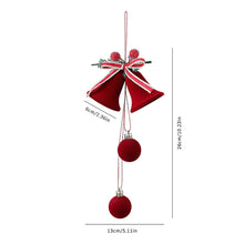 Load image into Gallery viewer, Christmas Tree Flocked Bell Decoration Red Scandinavian Christmas Bell with Ribbon Hanger Mantel Door Hanging Bell Ornament