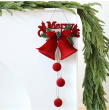 Load image into Gallery viewer, Christmas Tree Flocked Bell Decoration Red Scandinavian Christmas Bell with Ribbon Hanger Mantel Door Hanging Bell Ornament