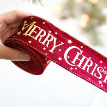 Load image into Gallery viewer, Shimmery Foil Christmas Ribbon Gold Elegant Satin Ribbon Gift Wrapping/Christmas Tree/Garland Decor Wrapping & Crafting Decoration Ribbon
