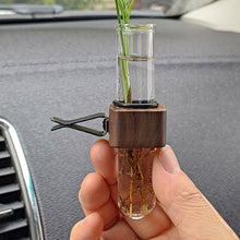 Load image into Gallery viewer, Wood Car Hydroculture Flower Vase Glass with Clip Air Vent Test Tube Flower Holder For Car Interior Plant Decor