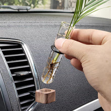 Load image into Gallery viewer, Wood Car Hydroculture Flower Vase Glass with Clip Air Vent Test Tube Flower Holder For Car Interior Plant Decor