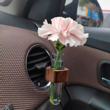 Load image into Gallery viewer, Wood Car Hydroculture Flower Vase Glass with Clip Air Vent Test Tube Flower Holder For Car Interior Plant Decor