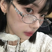 Load image into Gallery viewer, Elegant Oval Metal Glasses Frame with Sparkling Rhinestone Decorated Non-Prescription Spectacles Reading Glasses