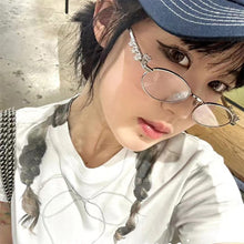 Load image into Gallery viewer, Elegant Oval Metal Glasses Frame with Sparkling Rhinestone Decorated Non-Prescription Spectacles Reading Glasses