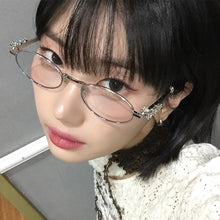 Load image into Gallery viewer, Elegant Oval Metal Glasses Frame with Sparkling Rhinestone Decorated Non-Prescription Spectacles Reading Glasses