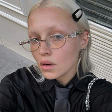Load image into Gallery viewer, Elegant Oval Metal Glasses Frame with Sparkling Rhinestone Decorated Non-Prescription Spectacles Reading Glasses