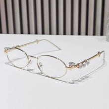 Load image into Gallery viewer, Elegant Oval Metal Glasses Frame with Sparkling Rhinestone Decorated Non-Prescription Spectacles Reading Glasses