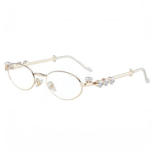 Load image into Gallery viewer, Elegant Oval Metal Glasses Frame with Sparkling Rhinestone Decorated Non-Prescription Spectacles Reading Glasses