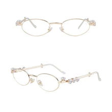 Load image into Gallery viewer, Elegant Oval Metal Glasses Frame with Sparkling Rhinestone Decorated Non-Prescription Spectacles Reading Glasses