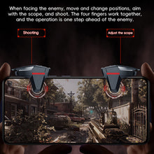 Load image into Gallery viewer, 1Pair 4-Finger Linkage PUBG Game Controller Physical Auxiliary Grips for Peace Elite Arena Breakout Compatible with 6-14MM Phones
