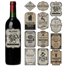 Load image into Gallery viewer, 12Pcs/Pack Halloween Wine Bottle Labels Stickers Terror Skeleton Decorative Stickers for Beer and Beverages