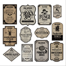 Load image into Gallery viewer, 12Pcs/Pack Halloween Wine Bottle Labels Stickers Terror Skeleton Decorative Stickers for Beer and Beverages