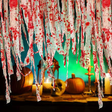 Load image into Gallery viewer, Halloween Bloody Crime Scene Tape Bloody Warning Tape Fake Blood Stained Gauze & Barrier Tape for Haunted House Decor