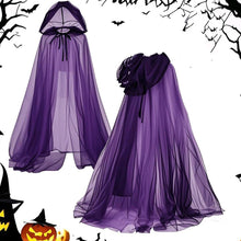 Load image into Gallery viewer, Halloween Grim Reaper Cloak with Hood Gothic Victorian Mysterious Witch Costume Long Cape Sheer Mesh Elegant Gothic Party Performance Cosplay Ghost