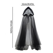 Load image into Gallery viewer, Halloween Grim Reaper Cloak with Hood Gothic Victorian Mysterious Witch Costume Long Cape Sheer Mesh Elegant Gothic Party Performance Cosplay Ghost