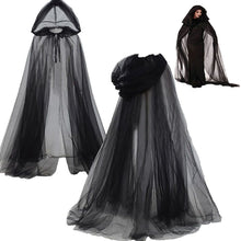 Load image into Gallery viewer, Halloween Grim Reaper Cloak with Hood Gothic Victorian Mysterious Witch Costume Long Cape Sheer Mesh Elegant Gothic Party Performance Cosplay Ghost
