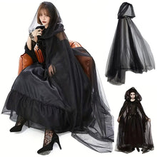 Load image into Gallery viewer, Halloween Grim Reaper Cloak with Hood Gothic Victorian Mysterious Witch Costume Long Cape Sheer Mesh Elegant Gothic Party Performance Cosplay Ghost
