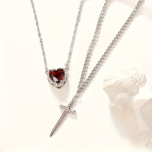 Load image into Gallery viewer, 2Pcs Sword and Heart Couple Necklace Set Matching Dagger Heart Pendant Jewelry for Couples Romantic Jewelry Gifts