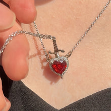 Load image into Gallery viewer, 2Pcs Sword and Heart Couple Necklace Set Matching Dagger Heart Pendant Jewelry for Couples Romantic Jewelry Gifts