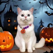 Load image into Gallery viewer, Halloween Adjustable Pet Collar with Iridescent Pearls Pumpkin Charm Puppy Kitten Necklace for Cats Dogs Princess Party Accessories