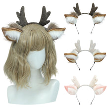 Load image into Gallery viewer, Cute Plush Antler Hair Band for Christmas Deer Ear Handmade Accessories Comic Exhibition Cosplay Props Christmas Party Decoration