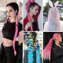 Load image into Gallery viewer, 2Pcs 28inch Straight Ponytail Wig With Elastic Hair Tie Colorful Braiding Ponytail Hair Extensions Boxing Braid Hair Accessories