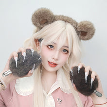 Load image into Gallery viewer, Archi Handwork Adorable Bear Fluffy Ears Headband Headwear Plush Curly Tail Fursuit Orc Cosplay Performance Props