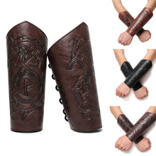 Load image into Gallery viewer, 1 Pcs Medieval Gothic Armor Gloves Wide Cuffs Bracers Armor Arm Warmers Renaissance Pirate Knights PU Leather Lace-up Wristband