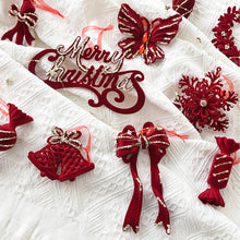 Load image into Gallery viewer, Flannel Surface Red Bow Christmas Tree Decoration 3D Plastic Ornament Fake Snow Winter Decorations for Home 2026 New Year
