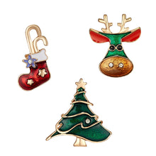 Load image into Gallery viewer, 3pcs/set Christmas Tree Elk Snowman Alloy Brooch Fashionable Christmas Corsage Jewelry Accessory Party Festival Gift