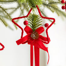 Load image into Gallery viewer, Christmas Bow Ornaments with Bells and Pine Cones Ribbon Holiday Pendants Door Bells for Home Classroom Christmas Decoration