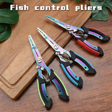 Load image into Gallery viewer, Stainless Steel Color Titanium Dual-Color Eagle Mouth Fish Control Pliers Multifunction Hook Remover Line Cutter Split Ring Opener Lure Pliers Fishing Accessory
