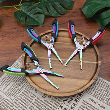 Load image into Gallery viewer, Stainless Steel Color Titanium Dual-Color Eagle Mouth Fish Control Pliers Multifunction Hook Remover Line Cutter Split Ring Opener Lure Pliers Fishing Accessory