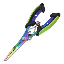 Load image into Gallery viewer, Stainless Steel Color Titanium Dual-Color Eagle Mouth Fish Control Pliers Multifunction Hook Remover Line Cutter Split Ring Opener Lure Pliers Fishing Accessory