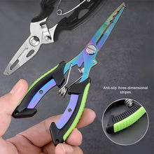Load image into Gallery viewer, Stainless Steel Color Titanium Dual-Color Eagle Mouth Fish Control Pliers Multifunction Hook Remover Line Cutter Split Ring Opener Lure Pliers Fishing Accessory