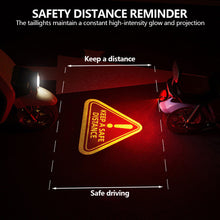 Load image into Gallery viewer, 12V LED Projection Warning Light KEEP A SAFE DISTANCE Brake Anti-Rear-End Safe Distance Ground Light For Electric Bike Motorcycle Safety