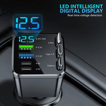 Load image into Gallery viewer, 7-in-1 Retractable Car Charger Fast Charging USB Type-C Power Adapter With LED Retractable Cable for iPhone Xiaomi Samsung