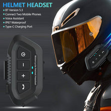Load image into Gallery viewer, Bluetooth 5.3 Motorcycle Helmet Bluetooth Headset Wireless Hands-free Calling & Music Player IP67 Waterproof Intercom Communication System