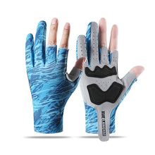 Load image into Gallery viewer, 1Pair 3-Finger Fishing Gloves Anti-slip Wear-Resistant Cut-Resistant Lure Gloves UPF50+ Sun Protection Print Cycling Gloves