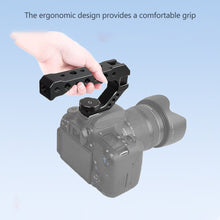 Load image into Gallery viewer, Camera Cage Top Handle with 3/8" ARRI Locating Pins with 1/4" 3/8" Threads Hole & 5 Cold Shoes Mount for DSLR Cages Video Rigs