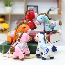 Load image into Gallery viewer, Creative Plush Horse Keychain Mascot Dolls 12cm Stuffed Animal Keyring Cute Chinese Style Zodiac Pony Figurine Birthday New Year Gifts