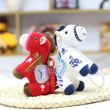 Load image into Gallery viewer, Creative Plush Horse Keychain Mascot Dolls 12cm Stuffed Animal Keyring Cute Chinese Style Zodiac Pony Figurine Birthday New Year Gifts