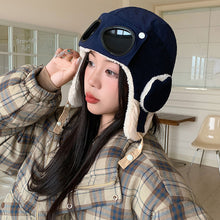 Load image into Gallery viewer, Pilot Hat Winter Bomber Hat with Glasses Windproof Hood Hats Warm Earflap Trapper Cap Adult Outdoor Ski Hat Warm Caps For Skiing Camping
