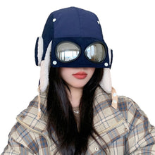 Load image into Gallery viewer, Pilot Hat Winter Bomber Hat with Glasses Windproof Hood Hats Warm Earflap Trapper Cap Adult Outdoor Ski Hat Warm Caps For Skiing Camping