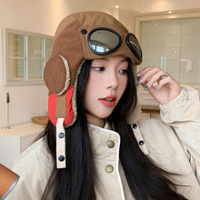 Load image into Gallery viewer, Pilot Hat Winter Bomber Hat with Glasses Windproof Hood Hats Warm Earflap Trapper Cap Adult Outdoor Ski Hat Warm Caps For Skiing Camping