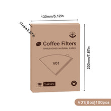 Load image into Gallery viewer, 50/100Pcs Unbleached Wooden V-Shaped Coffee Filter Paper Hand Drip Paper Coffee Brewer Coffee Filter Bag Coffee Maker Accessories