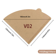 Load image into Gallery viewer, 50/100Pcs Unbleached Wooden V-Shaped Coffee Filter Paper Hand Drip Paper Coffee Brewer Coffee Filter Bag Coffee Maker Accessories